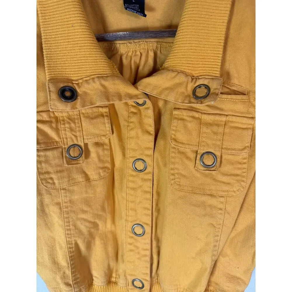 Wet Seal Yellow Cropped Short Sleeve Jacket L Ribbed Waist Button Retro Y2K Gorp